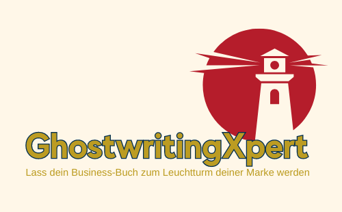 Das Bild zeigt ein Logo mit dem Schriftzug "GhostwritingXpert" in goldenen Buchstaben auf einem weißen Hintergrund. Über dem Text ist ein stilisiertes rotes Symbol, das einen Leuchtturm mit Lichtstrahlen darstellt, was metaphorisch für Führung und Wegweisung stehen könnte. Unterhalb des Leuchtturms befindet sich der Slogan "Lass dein Expertenbuch zum Leuchtturm deiner Marke werden", was darauf hindeutet, dass der Service dazu dient, durch Ghostwriting Expertise hervorzuheben und eine Marke zu stärken. Das Design ist schlicht und modern, mit einer klaren Botschaft, die die Bedeutung von Fachwissen in der Markenbildung betont.